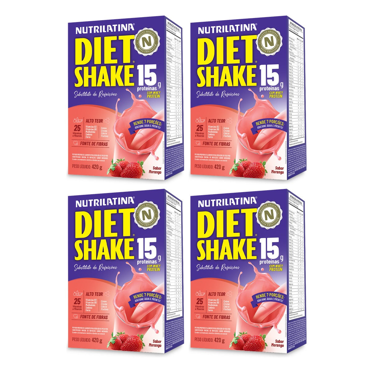 Kit com 4 caixas de Diet Shake Nutrilatina 420 g sabor Morango
