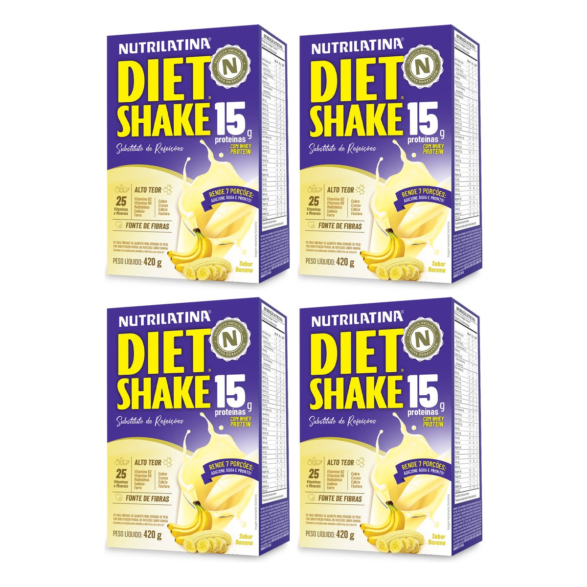 Kit com 4 caixas de Diet Shake Nutrilatina 420 g sabor Banana