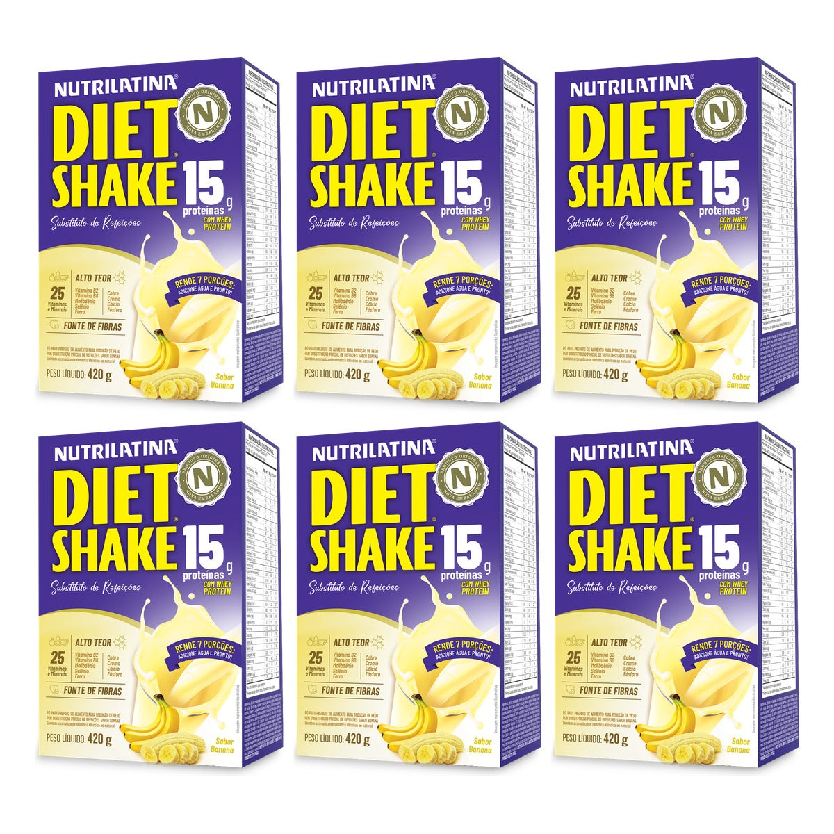 Kit com 6 caixas de Diet Shake Nutrilatina 420 g sabor Banana