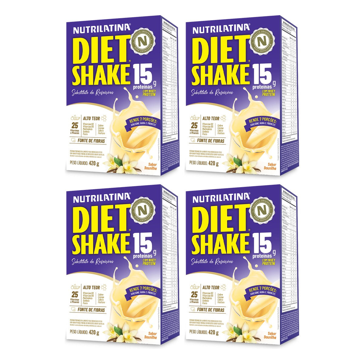 Kit com 4 caixas de Diet Shake Nutrilatina 420 g sabor Baunilha