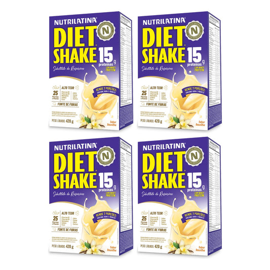 Kit com 4 caixas de Diet Shake Nutrilatina 420 g sabor Baunilha