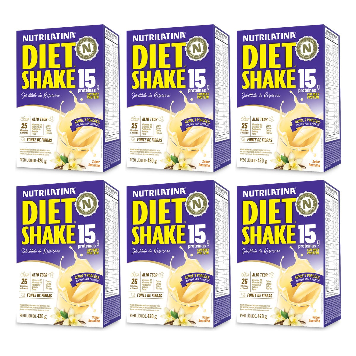 Kit com 6 caixas de Diet Shake Nutrilatina 420 g sabor Baunilha