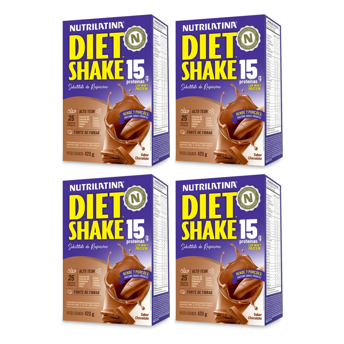 Kit com 4 caixas de Diet Shake Nutrilatina 420 g sabor Chocolate