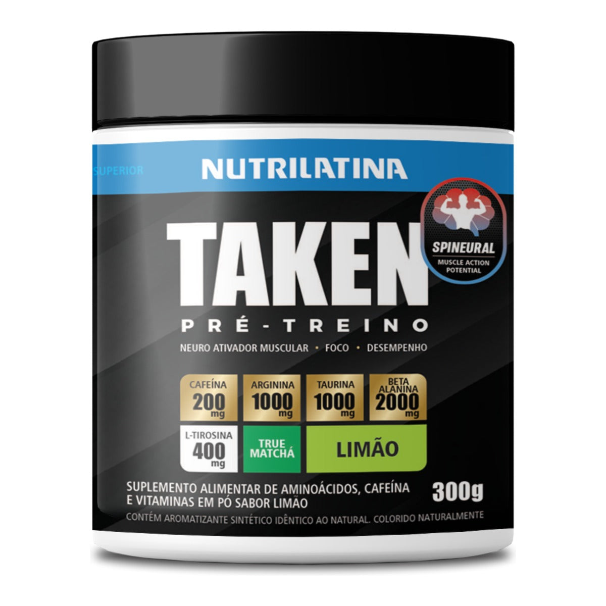 Pote de Pré-treino Taken Nutrilatina sabor Limão, 300 g