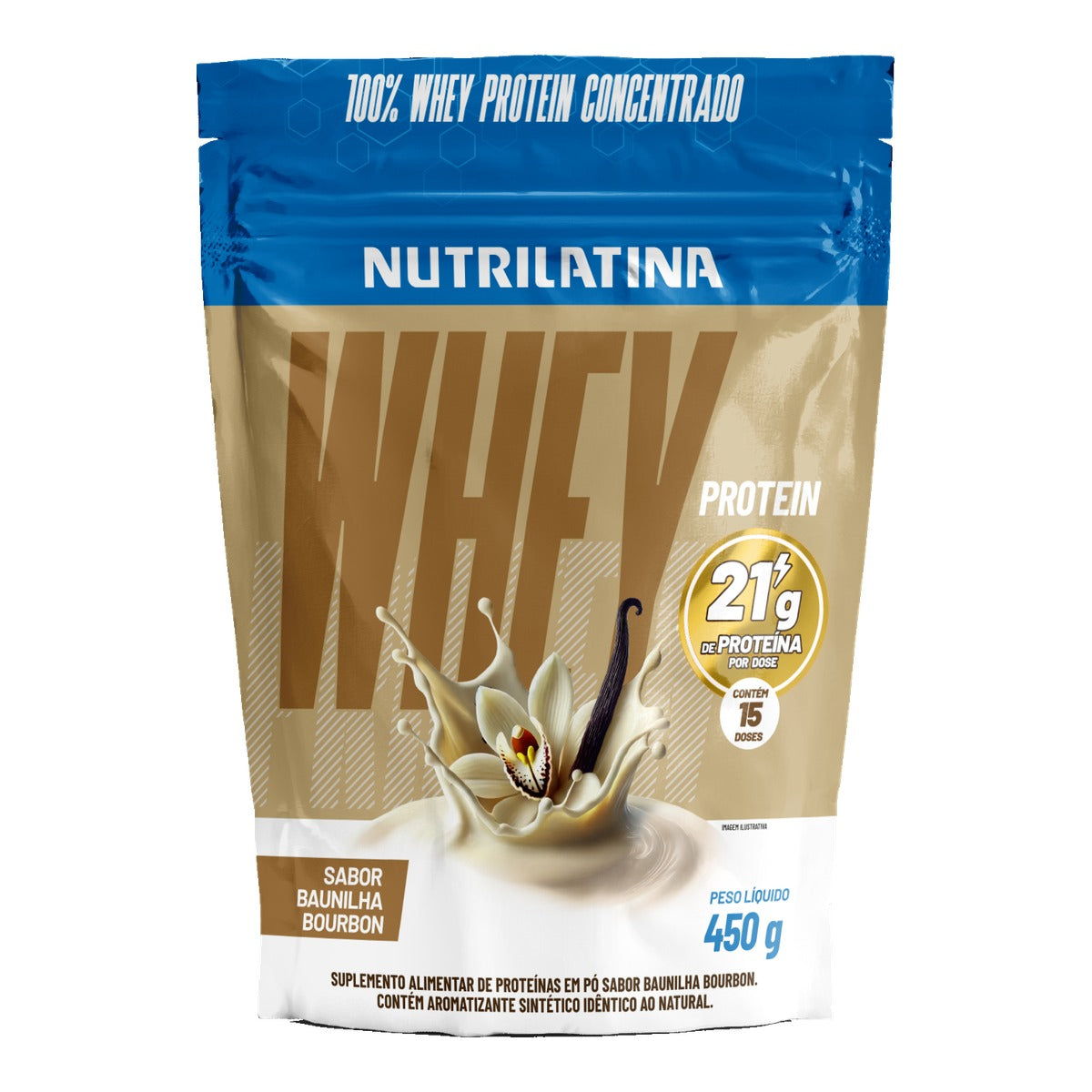 Refil de Whey Protein Concentrado Nutrilatina sabor Baunilha Bourbon, 450 g