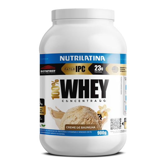 Pote de Whey Protein Concentrado Nutrilatina sabor Creme de Baunilha, 900 g